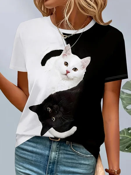 Women Cat Short Sleeve Tee T-shirt Crew Neck Printing Casual Summer Graphic Tee Top, Black-white, T-Shirts
Women Cat Short Sleeve Tee T-shirt Crew Neck Printing Casual Summer Graphic Tee Top, Black-white, T-Shirts