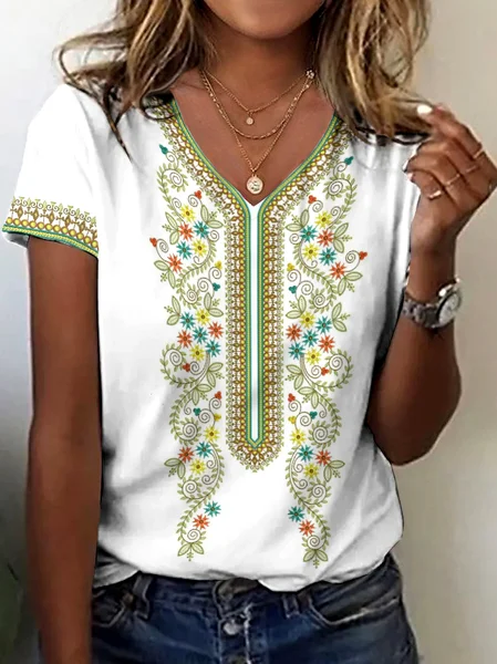 Women Floral Short Sleeve Tee T-shirt V Neck Casual Summer Top, White, T-Shirts
Women Floral Short Sleeve Tee T-shirt V Neck Casual Summer Top, White, T-Shirts