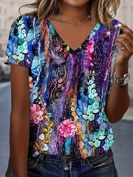 Women Floral Short Sleeve Tee T-shirt V Neck Printing Casual Summer Graphic Tee Top, Purple, T-Shirts
Women Floral Short Sleeve Tee T-shirt V Neck Printing Casual Summer Graphic Tee Top, Purple, T-Shirts