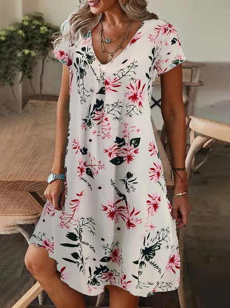 Women Floral Short Sleeve Summer Printing Dress V Neck Daily Casual Knee Length T-Shirt Dress H-Line Dress, White, Casual Dresses
Women Floral Short Sleeve Summer Printing Dress V Neck Daily Casual Knee Length T-Shirt Dress H-Line Dress, White, Casual Dresses