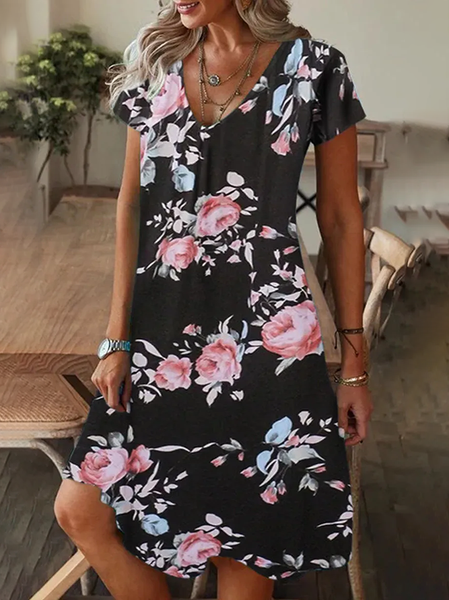 Women Floral Short Sleeve Summer Printing Dress V Neck Daily Casual Knee Length T-Shirt Dress H-Line Dress, Black, Casual Dresses
Women Floral Short Sleeve Summer Printing Dress V Neck Daily Casual Knee Length T-Shirt Dress H-Line Dress, Black, Casual Dresses
