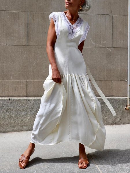 Cotton And Linen Casual Plain Lace Edge V Neck Maxi Dress With Belt, Off white, Maxi Dresses
Cotton And Linen Casual Plain Lace Edge V Neck Maxi Dress With Belt, Off white, Maxi Dresses