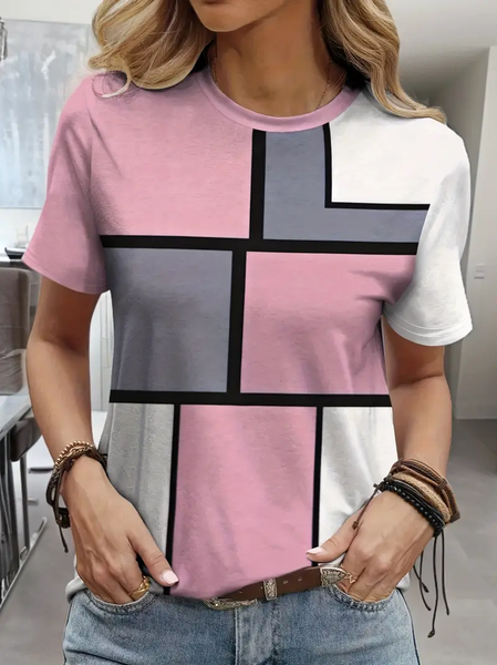Women Geometric Short Sleeve Tee T-shirt Crew Neck Printing Casual Summer Graphic Tee Top, Pink, T-Shirts
Women Geometric Short Sleeve Tee T-shirt Crew Neck Printing Casual Summer Graphic Tee Top, Pink, T-Shirts