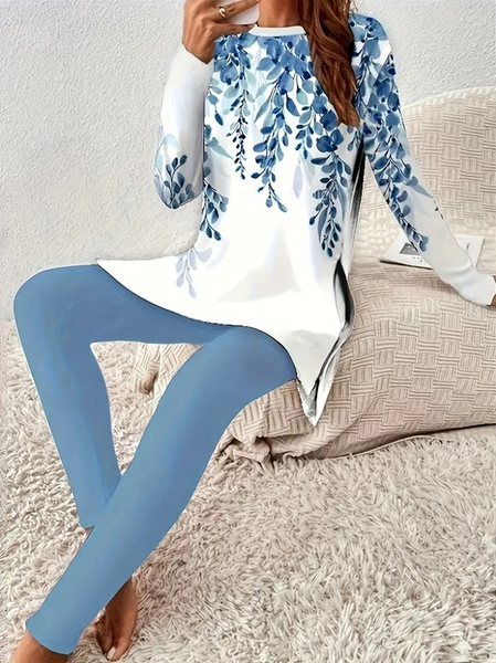 Women Floral Printing Two-Piece Set Daily Long Sleeve Casual Spring/Fall Top With Pants Matching Set, Blue, Suit Set
Women Floral Printing Two-Piece Set Daily Long Sleeve Casual Spring/Fall Top With Pants Matching Set, Blue, Suit Set
