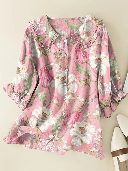 Women Floral Short Sleeve Shirt Summer Printing Shawl Collar Daily Casual Top, Pink, Shirts
Women Floral Short Sleeve Shirt Summer Printing Shawl Collar Daily Casual Top, Pink, Shirts
