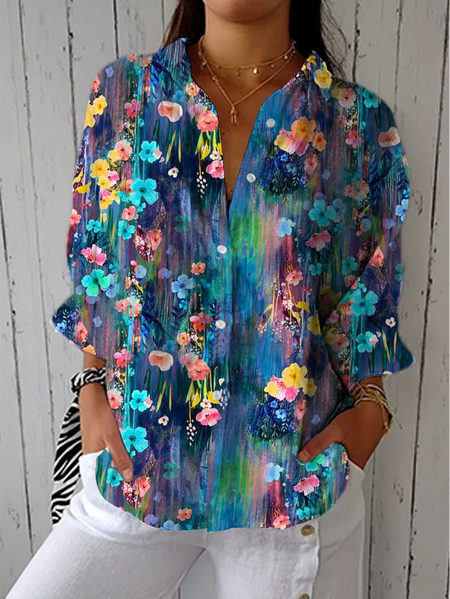 Women Floral Three Quarter Sleeve Shirt Spring/Fall Printing Shirt Collar Daily Casual Top, Blue, Shirts
Women Floral Three Quarter Sleeve Shirt Spring/Fall Printing Shirt Collar Daily Casual Top, Blue, Shirts