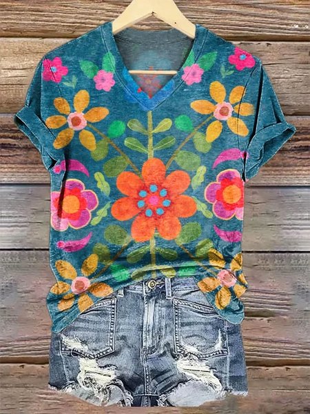 Women Floral Short Sleeve Tee T-shirt V Neck Casual Summer Top, Blue, T-Shirts
Women Floral Short Sleeve Tee T-shirt V Neck Casual Summer Top, Blue, T-Shirts