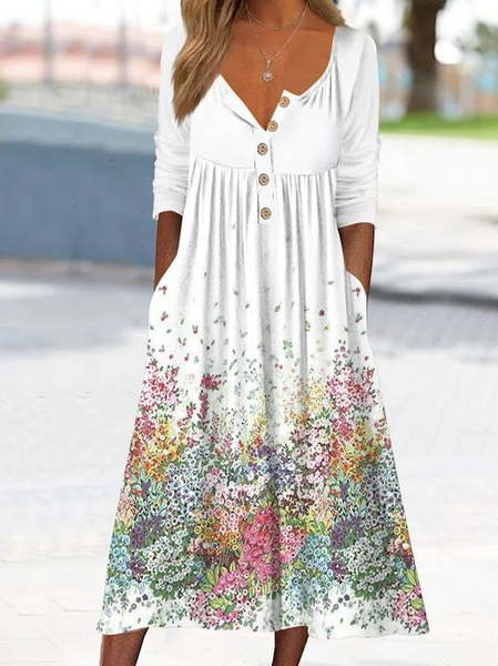 Women Floral Half Sleeve Summer Printing Dress Half Open Collar Daily Casual Maxi A-Line Dress, White, Casual Dresses
Women Floral Half Sleeve Summer Printing Dress Half Open Collar Daily Casual Maxi A-Line Dress, White, Casual Dresses