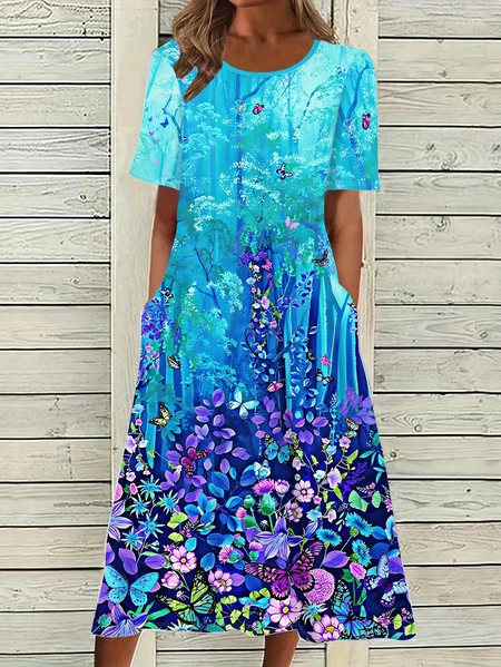 Women Floral Half Sleeve Summer Printing Dress Crew Neck Daily Casual Maxi A-Line Dress, Blue purple, Casual Dresses
Women Floral Half Sleeve Summer Printing Dress Crew Neck Daily Casual Maxi A-Line Dress, Blue purple, Casual Dresses