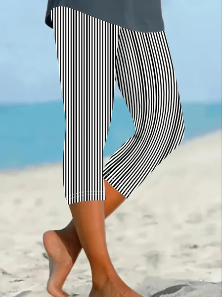 Women Striped Capris Elastic Waist Pants Casual Summer Trousers, Black, Leggings
Women Striped Capris Elastic Waist Pants Casual Summer Trousers, Black, Leggings