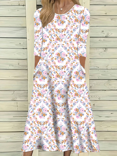 Women Floral Half Sleeve Summer Printing Dress Crew Neck Daily Casual Maxi A-Line Dress, White, Casual Dresses
Women Floral Half Sleeve Summer Printing Dress Crew Neck Daily Casual Maxi A-Line Dress, White, Casual Dresses