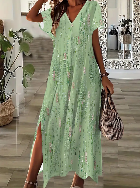 Women Abstract Short Sleeve Summer Printing Dress V Neck Daily Casual Maxi X-Line Dress, Green, Casual Dresses
Women Abstract Short Sleeve Summer Printing Dress V Neck Daily Casual Maxi X-Line Dress, Green, Casual Dresses