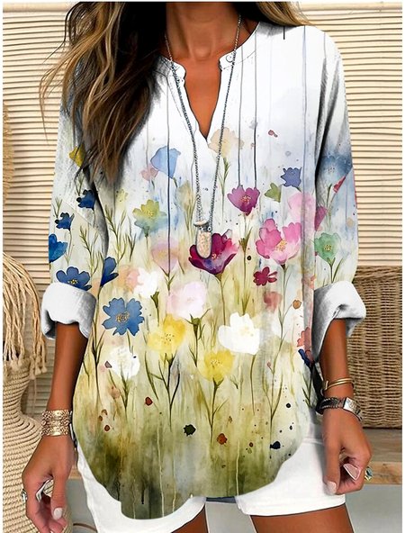 V Neck Long Sleeve Geometric Regular Micro-Elasticity Regular Fit Shirt For Women, White, Shirts
V Neck Long Sleeve Geometric Regular Micro-Elasticity Regular Fit Shirt For Women, White, Shirts