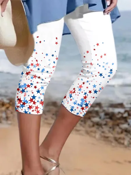 Women Star Capris Elastic Waist Pants Casual Summer Trousers, White, Pants
Women Star Capris Elastic Waist Pants Casual Summer Trousers, White, Pants