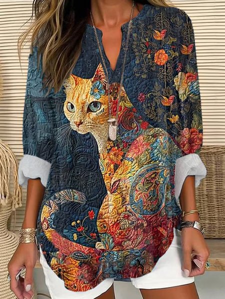 Women's Long Sleeve Shirt Spring/Fall Cat V Neck Daily Going Out Casual Top, Blue, Blouses
Women's Long Sleeve Shirt Spring/Fall Cat V Neck Daily Going Out Casual Top, Blue, Blouses