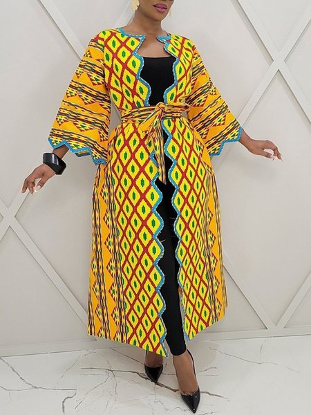 Vacation Ethnic Geometry Printing Crew Neck Kimono With Belt, As picture, Kimonos
Vacation Ethnic Geometry Printing Crew Neck Kimono With Belt, As picture, Kimonos