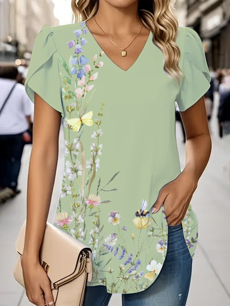Women Floral Short Sleeve Tee T-shirt V Neck Casual Summer Graphic Tee Top, Green, T-Shirts
Women Floral Short Sleeve Tee T-shirt V Neck Casual Summer Graphic Tee Top, Green, T-Shirts