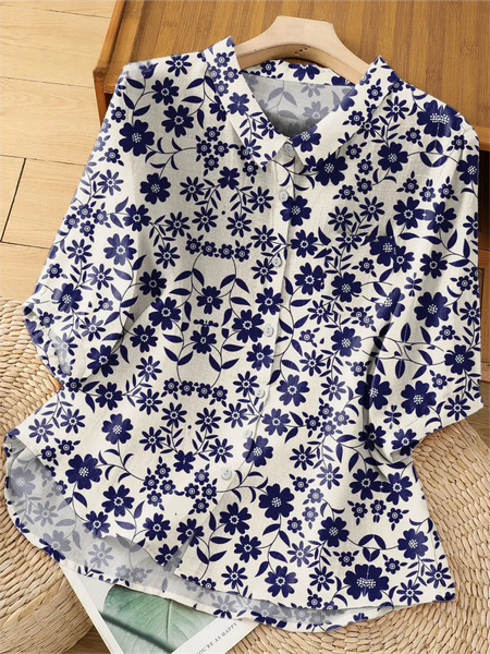 Shirt Collar Three Quarter Sleeve Floral Regular Loose Shirt For Women, Navyblue, Shirts
Shirt Collar Three Quarter Sleeve Floral Regular Loose Shirt For Women, Navyblue, Shirts