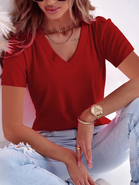 Women Plain Short Sleeve Tee T-shirt V Neck Casual Summer Top, Red, T-Shirts
Women Plain Short Sleeve Tee T-shirt V Neck Casual Summer Top, Red, T-Shirts