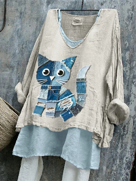 Women Cat Long Sleeve Blouse Spring/Fall Printing V Neck Daily Casual Top, Apricot, Blouses
Women Cat Long Sleeve Blouse Spring/Fall Printing V Neck Daily Casual Top, Apricot, Blouses