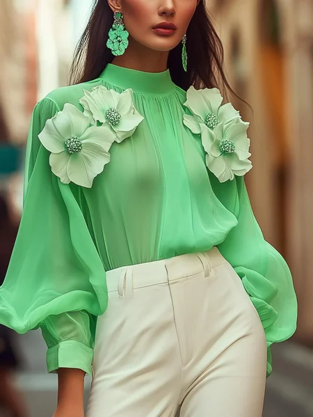 Urban Plain 3D Floral Stand Collar Balloon Sleeve Blouse, Green, Blouses and Shirts
Urban Plain 3D Floral Stand Collar Balloon Sleeve Blouse, Green, Blouses and Shirts