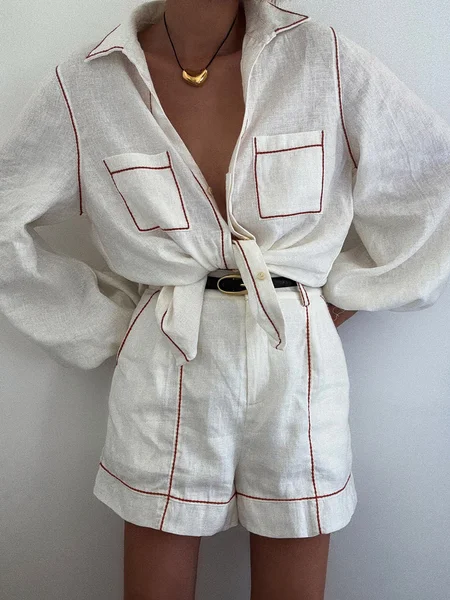 Cotton And Linen Casual Color Block Webbing Balloon Sleeve Shirt, White, Blouses and Shirts
Cotton And Linen Casual Color Block Webbing Balloon Sleeve Shirt, White, Blouses and Shirts
