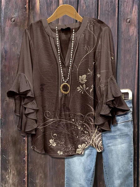 Women Floral Half Sleeve Shirt Summer Printing V Neck Daily Casual Top, Brown, Shirts
Women Floral Half Sleeve Shirt Summer Printing V Neck Daily Casual Top, Brown, Shirts