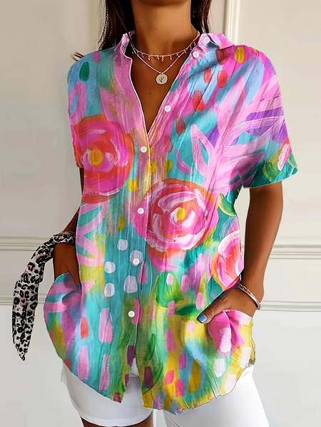 Women Floral Short Sleeve Shirt Summer Printing Shirt Collar Daily Casual Top, Pink, Shirts
Women Floral Short Sleeve Shirt Summer Printing Shirt Collar Daily Casual Top, Pink, Shirts