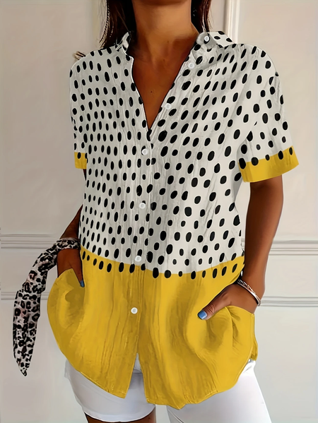 Women Abstract Polka Dots Short Sleeve Shirt Summer Printing Shirt Collar Daily Casual Top, Yellow, Shirts
Women Abstract Polka Dots Short Sleeve Shirt Summer Printing Shirt Collar Daily Casual Top, Yellow, Shirts