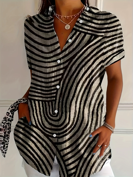 Women Abstract Stripes Short Sleeve Shirt Summer Printing Shirt Collar Daily Casual Top, Khaki, Shirts
Women Abstract Stripes Short Sleeve Shirt Summer Printing Shirt Collar Daily Casual Top, Khaki, Shirts