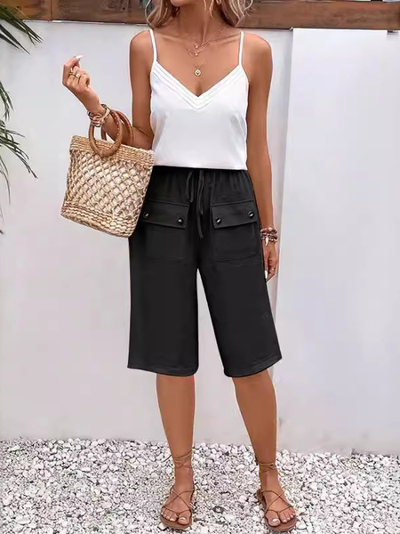Women Plain Fifth Pants Elastic Waist Pants Casual Summer Trousers, Black, Pants
Women Plain Fifth Pants Elastic Waist Pants Casual Summer Trousers, Black, Pants