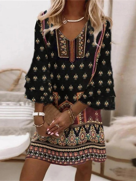 Women Ethnic Summer Dress V Neck Half Sleeve Beach Dress H-Line Dress, As picture, Dresses
Women Ethnic Summer Dress V Neck Half Sleeve Beach Dress H-Line Dress, As picture, Dresses