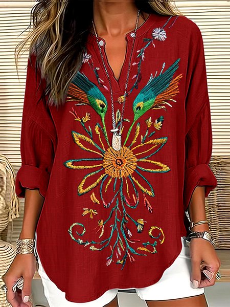 V Neck Long Sleeve Floral Regular Micro-Elasticity Regular Fit Shirt For Women, Red, Shirts
V Neck Long Sleeve Floral Regular Micro-Elasticity Regular Fit Shirt For Women, Red, Shirts