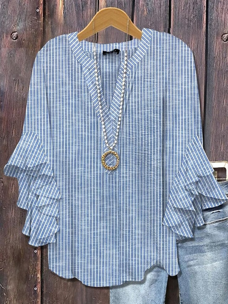 Women Striped Half Sleeve Shirt Summer Printing V Neck Daily Casual Top, Blue, Shirts
Women Striped Half Sleeve Shirt Summer Printing V Neck Daily Casual Top, Blue, Shirts