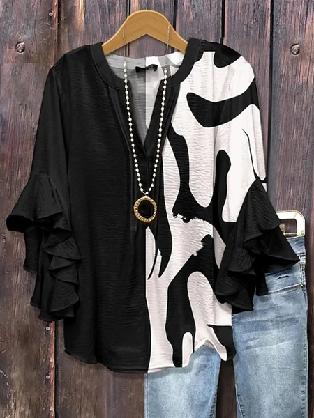 Women Abstract Half Sleeve Shirt Summer Printing V Neck Daily Casual Top, Black, Shirts
Women Abstract Half Sleeve Shirt Summer Printing V Neck Daily Casual Top, Black, Shirts