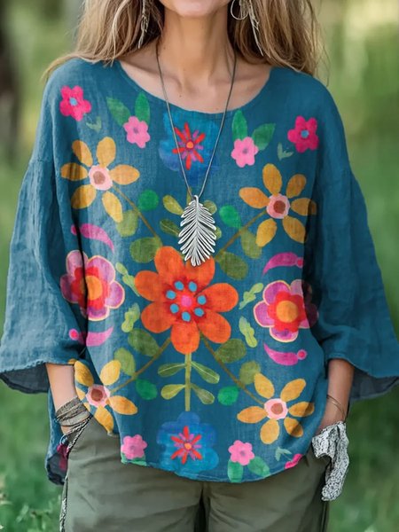 Crew Neck Long Sleeve Floral Regular Micro-Elasticity Regular Fit Shirt For Women, Blue, Blouses
Crew Neck Long Sleeve Floral Regular Micro-Elasticity Regular Fit Shirt For Women, Blue, Blouses