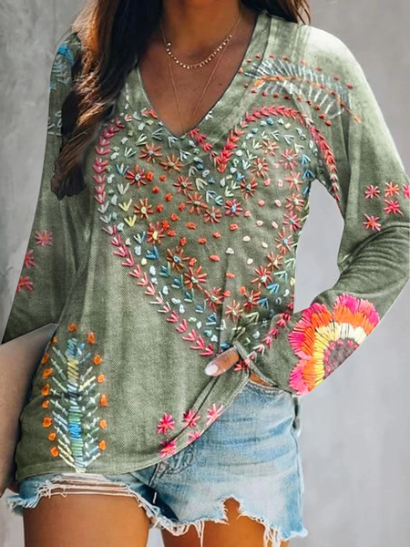 Women Floral Long Sleeve Blouse Spring/Fall Printing V Neck Daily Casual Top, Green, T-Shirts
Women Floral Long Sleeve Blouse Spring/Fall Printing V Neck Daily Casual Top, Green, T-Shirts