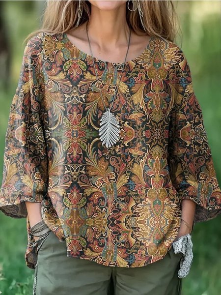 Crew Neck Long Sleeve Floral Regular Micro-Elasticity Regular Fit Shirt For Women, Brown, Blouses
Crew Neck Long Sleeve Floral Regular Micro-Elasticity Regular Fit Shirt For Women, Brown, Blouses
