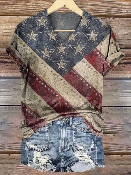 V Neck Long Sleeve America Flag Regular Micro-Elasticity Regular Fit Shirt For Women, Red-black, T-shirts
V Neck Long Sleeve America Flag Regular Micro-Elasticity Regular Fit Shirt For Women, Red-black, T-shirts