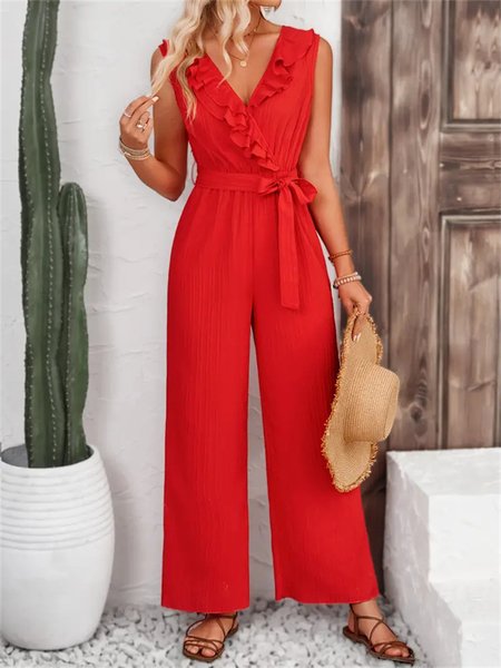 Women Plain V Neck Sleeveless Casual Summer Jumpsuit, Red, Jumpsuits&Rompers
Women Plain V Neck Sleeveless Casual Summer Jumpsuit, Red, Jumpsuits&Rompers