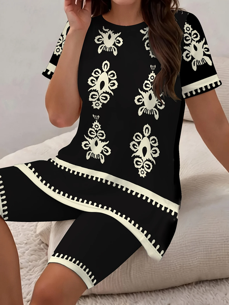 Women Abstract Printing Two-Piece Set Daily Short Sleeve Casual Summer Top With Pants Matching Set, Black, Suit Set
Women Abstract Printing Two-Piece Set Daily Short Sleeve Casual Summer Top With Pants Matching Set, Black, Suit Set
