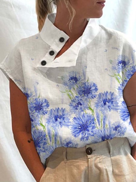 Shawl Collar Short Sleeve Floral Regular Micro-Elasticity Regular Fit Blouse For Women, Blue-white, Blouses
Shawl Collar Short Sleeve Floral Regular Micro-Elasticity Regular Fit Blouse For Women, Blue-white, Blouses