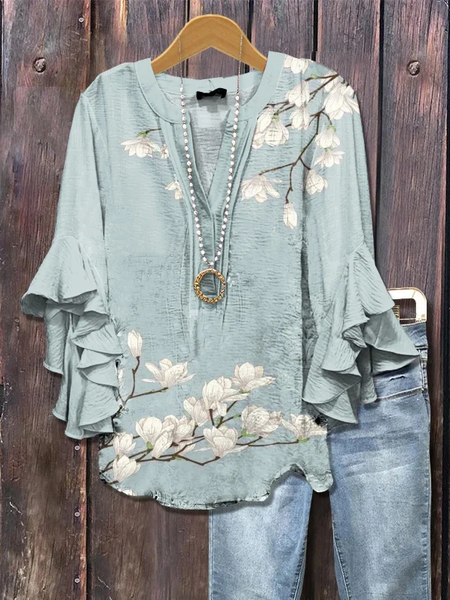 Women Floral Half Sleeve Shirt Summer Printing V Neck Daily Casual Top, Blue, Shirts
Women Floral Half Sleeve Shirt Summer Printing V Neck Daily Casual Top, Blue, Shirts