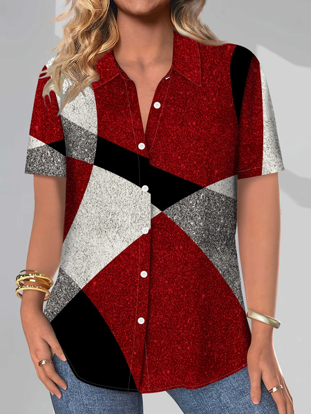 Women Geometric Short Sleeve Shirt Summer Printing Shirt Collar Daily Casual Top, Red, Shirts
Women Geometric Short Sleeve Shirt Summer Printing Shirt Collar Daily Casual Top, Red, Shirts