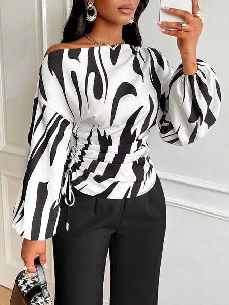 Urban Random Print Printing Cold Shoulder Balloon Sleeve Blouse, Black-white, Blouses and Shirts
Urban Random Print Printing Cold Shoulder Balloon Sleeve Blouse, Black-white, Blouses and Shirts