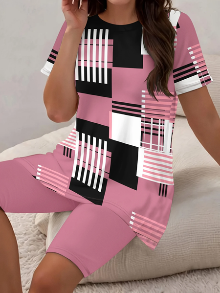 Women Abstract Stripes Printing Two-Piece Set Daily Short Sleeve Casual Summer Top With Pants Matching Set, Pink, Suit Set
Women Abstract Stripes Printing Two-Piece Set Daily Short Sleeve Casual Summer Top With Pants Matching Set, Pink, Suit Set