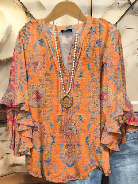 Women Floral Half Sleeve Shirt Summer Printing V Neck Daily Casual Top, Orange, Shirts
Women Floral Half Sleeve Shirt Summer Printing V Neck Daily Casual Top, Orange, Shirts