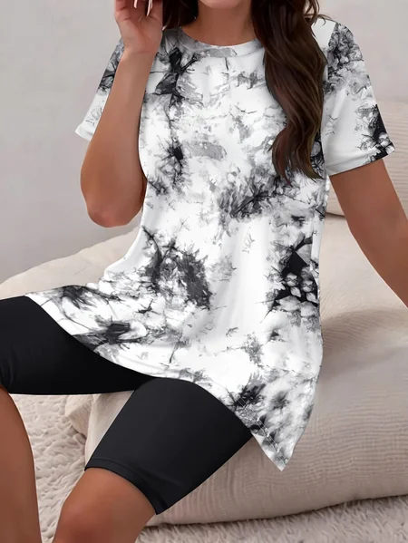 Women Abstract Printing Two-Piece Set Daily Short Sleeve Casual Summer Top With Pants Matching Set, Black-white, Suit Set
Women Abstract Printing Two-Piece Set Daily Short Sleeve Casual Summer Top With Pants Matching Set, Black-white, Suit Set