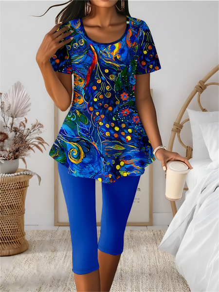 Women Floral Two-Piece Set Daily Short Sleeve Casual Summer Top With Pants Matching Set, Royal blue, Sets
Women Floral Two-Piece Set Daily Short Sleeve Casual Summer Top With Pants Matching Set, Royal blue, Sets