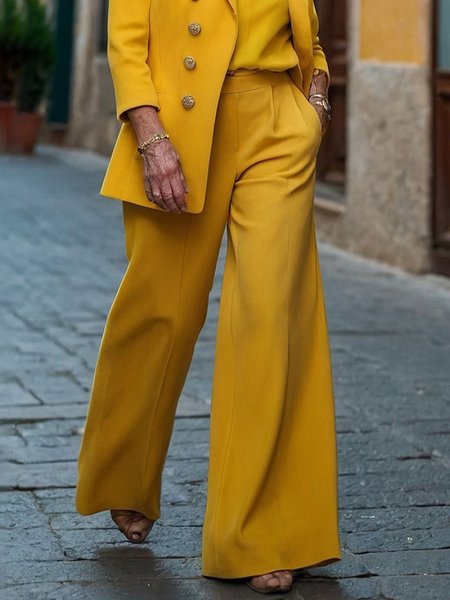 Urban Plain Wide Leg Fashion Pants, Yellow, Pants 
Urban Plain Wide Leg Fashion Pants, Yellow, Pants